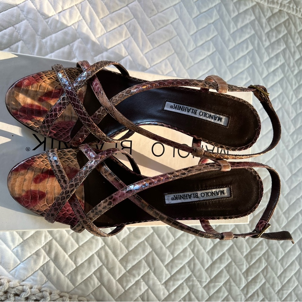 Manolo Blahnik  sandals , multi pink snake print